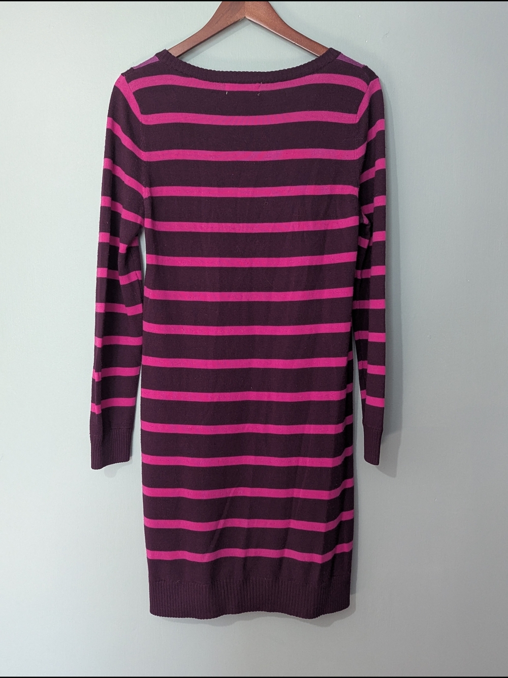 Kenar Women's Marino Wool Striped Scoop Neck Tunic Dress Magenta 90s Grunge - Picture 7 of 11